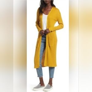 Nordstrom BP Two  Rib Knit Midi Cardigans Gray and Mustard Yellow